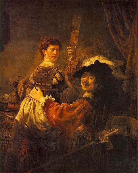 REMBRANDT Harmenszoon van Rijn Rembrandt and Saskia pose as The Prodigal Son in the Tavern Germany oil painting art
